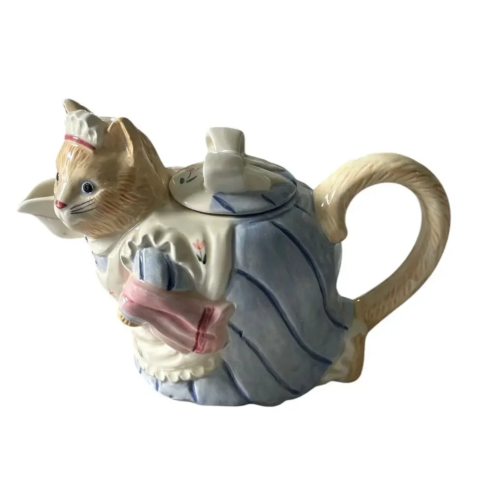 Vintage Takahashi San Francisco Hand Painted Cat‎ Ceramic Teapot With Lid